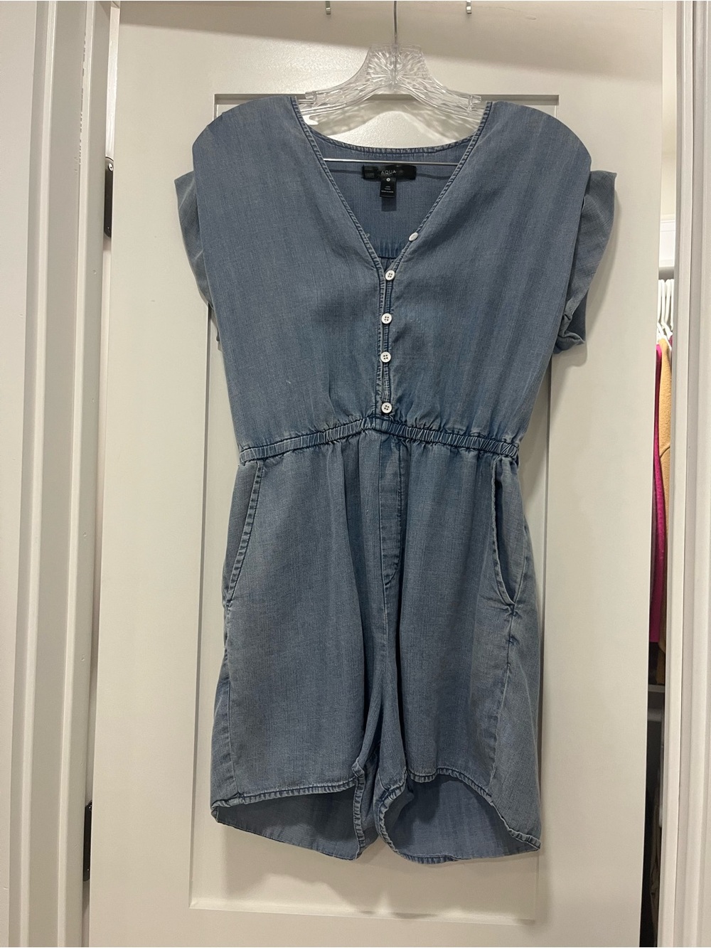 Aqua Light Blue Denim Short Sleeve Romper